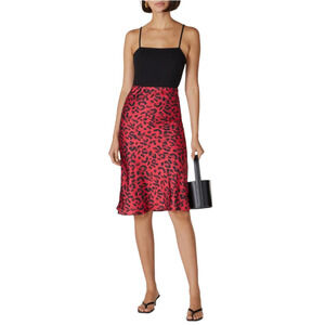 Kourt Murray Red Leopard Satin A Line Midi Skirt S Black Elastic Waist Flowy Hem